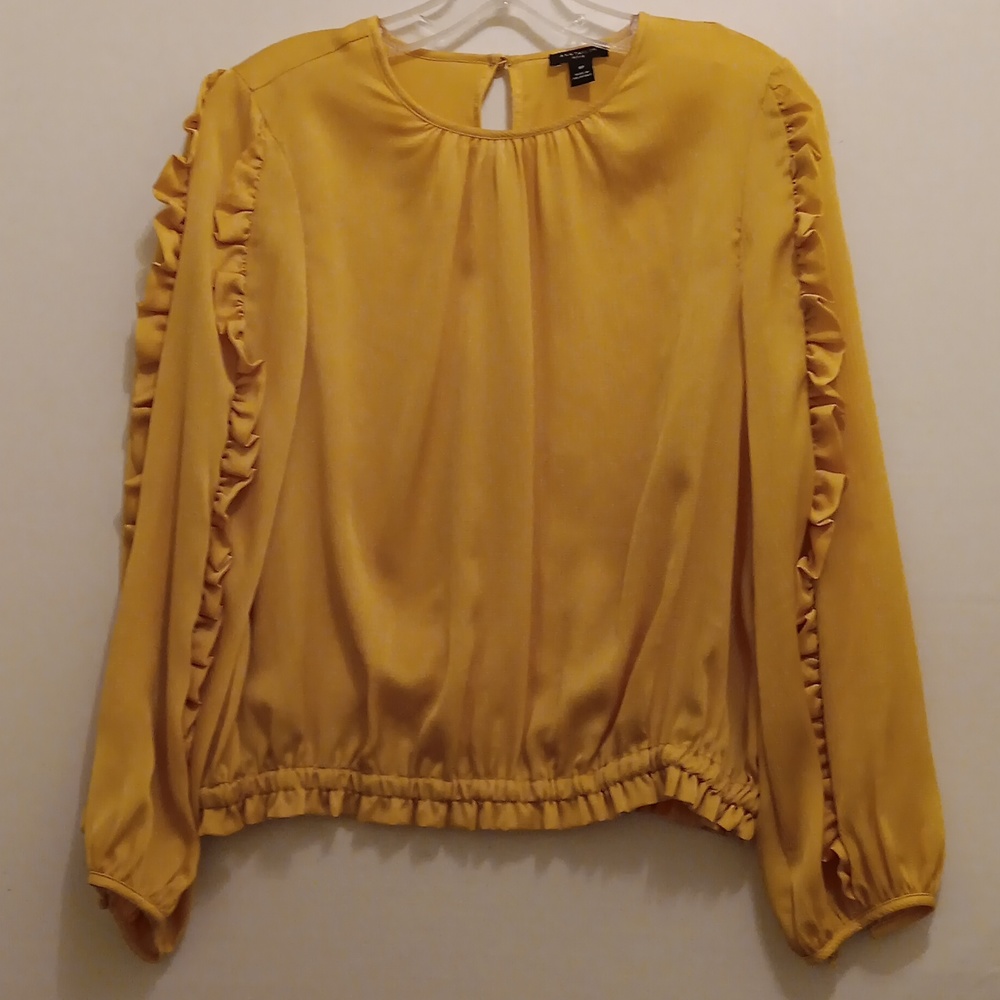 ANN TAYLOR RUFFLE SLEEVE STYLISH MUSTARD YELLOW TOP